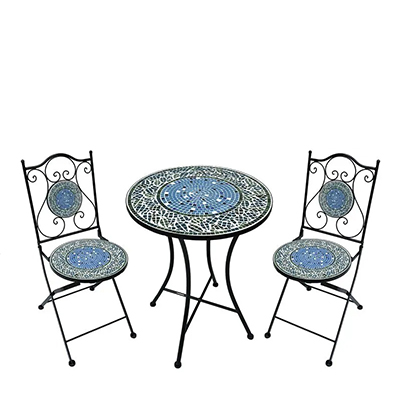 Set tavolo giardino maiolica azzurro con 2 sedie