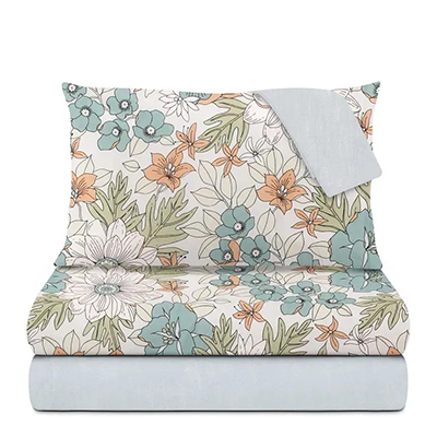 Completo letto matrimoniale in cotone azzurro Delilah