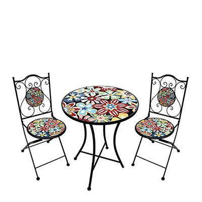 Set tavolo giardino fiori con 2 sedie