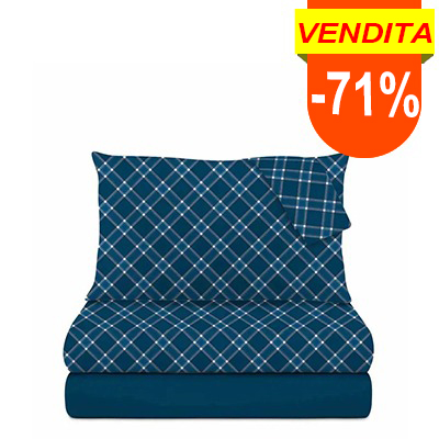 Completo letto matrimoniale in cotone Scozzese blu